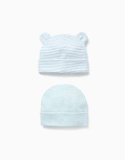 -Lot de 2 bonnets en coton unis/rayés