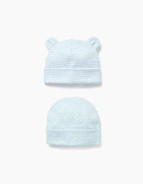 Bébé-Accessoires-Lot de 2 bonnets en coton unis/rayés