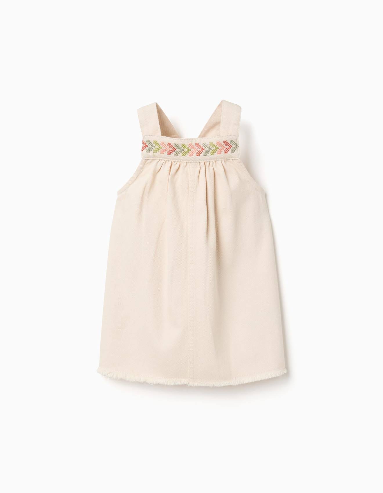 Robe Salopette En Serg Avec Broderie Beige 17 €