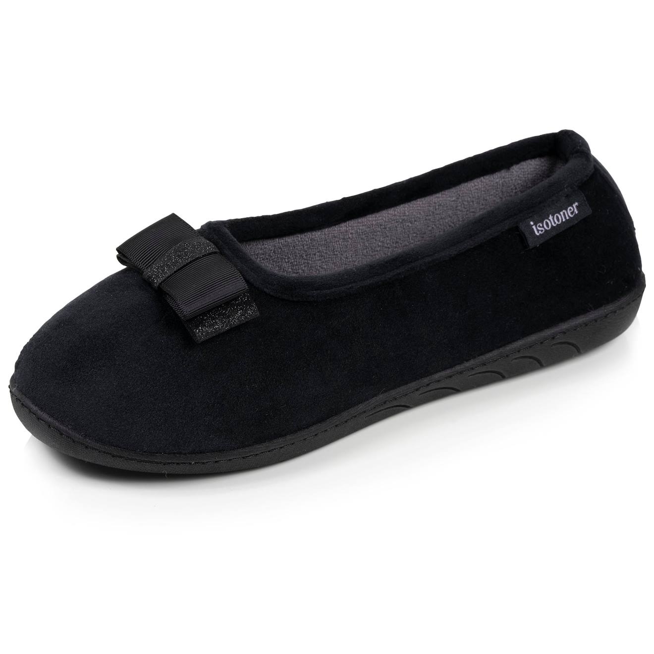 Chaussons Ballerines Microvelours Semelle Ergonomique Mousse À Mémoire Forme Noir