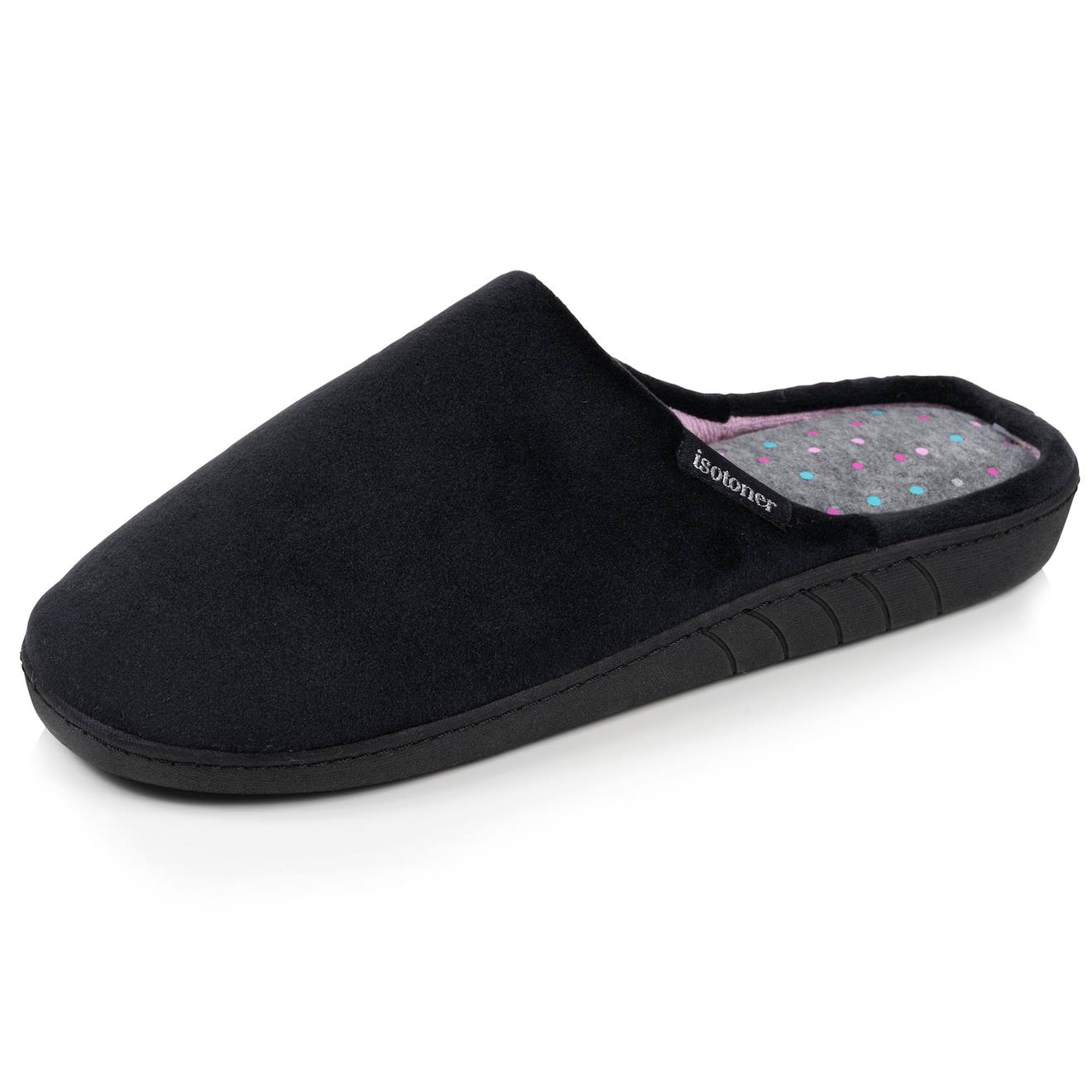 Chaussons Mules Velours Semelle Ergonomique, Mousse À Mémoire Forme Noir