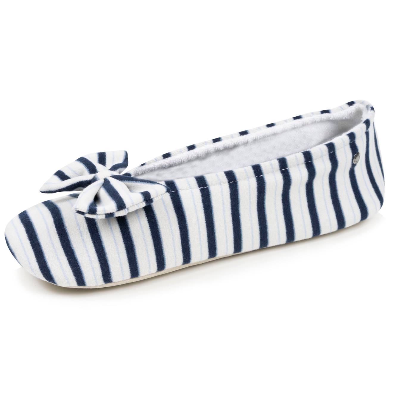 Chaussons Ballerines Ultra Confortables, Semelle En Cuir, Détail Grand Nœud Rayuresbleues