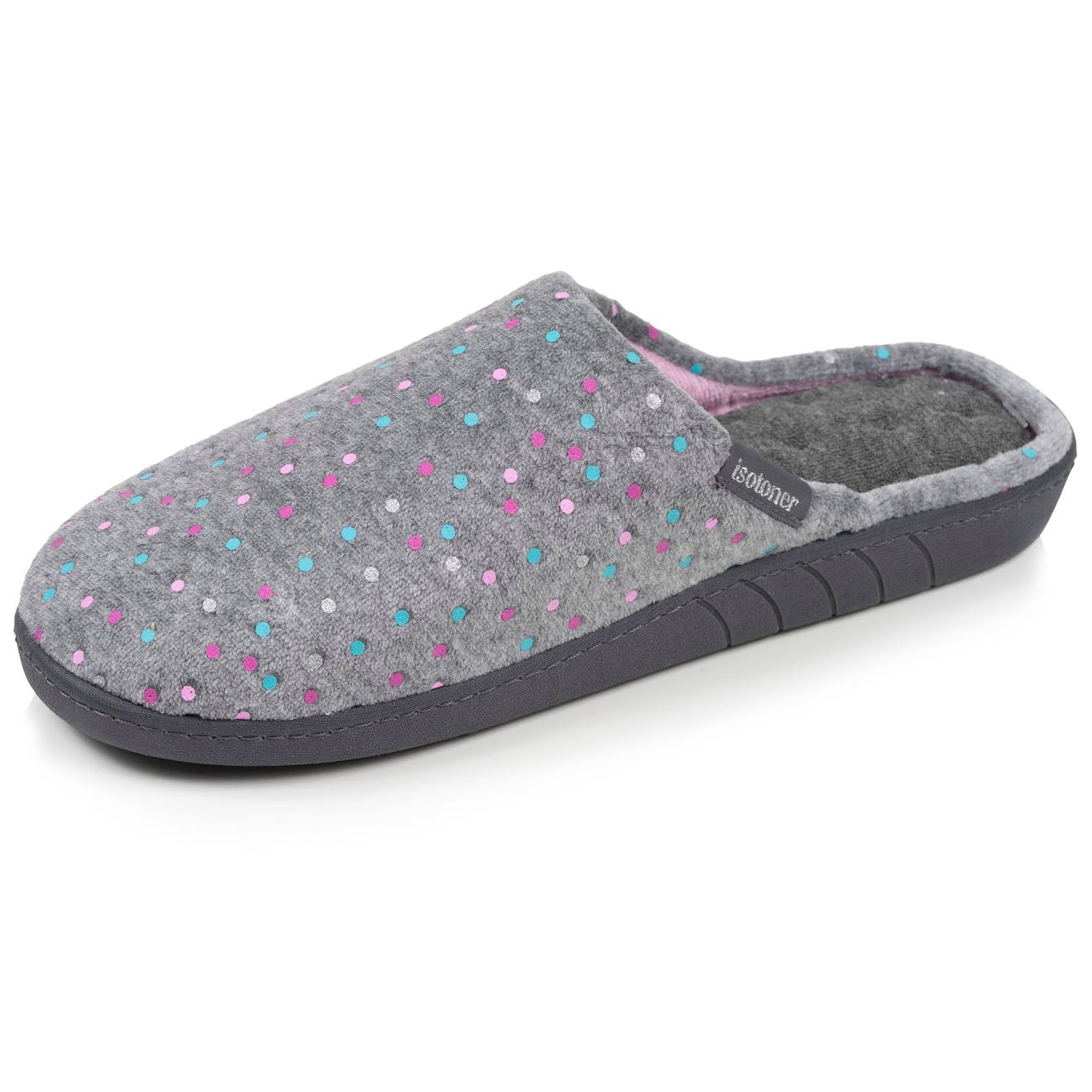 Chaussons Mules Velours Semelle Ergonomique Mousse Mmoire Forme Pois Gris 22 €