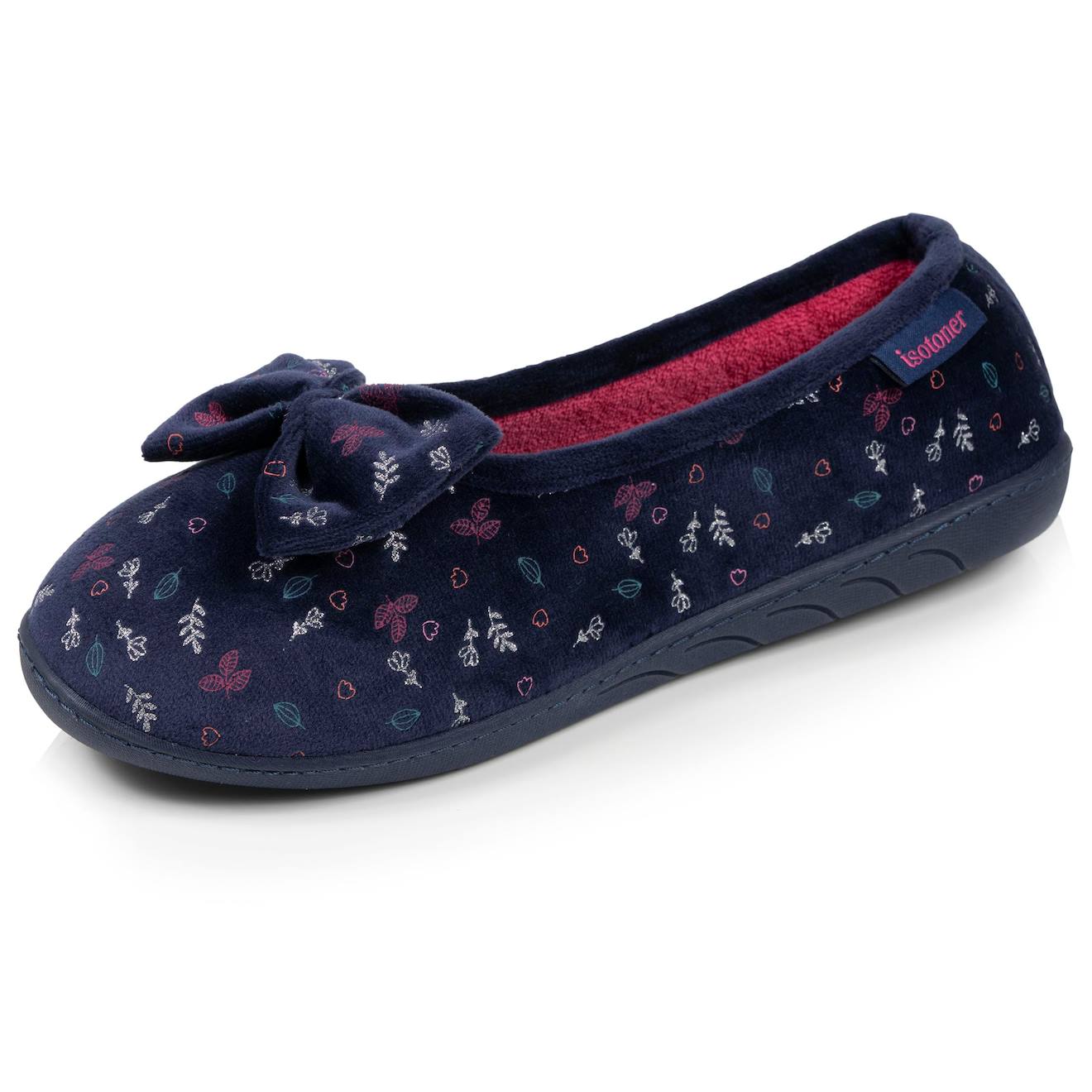 Chaussons Ballerines Microvelours Semelle Ergonomique Mousse À Mémoire Forme Marine