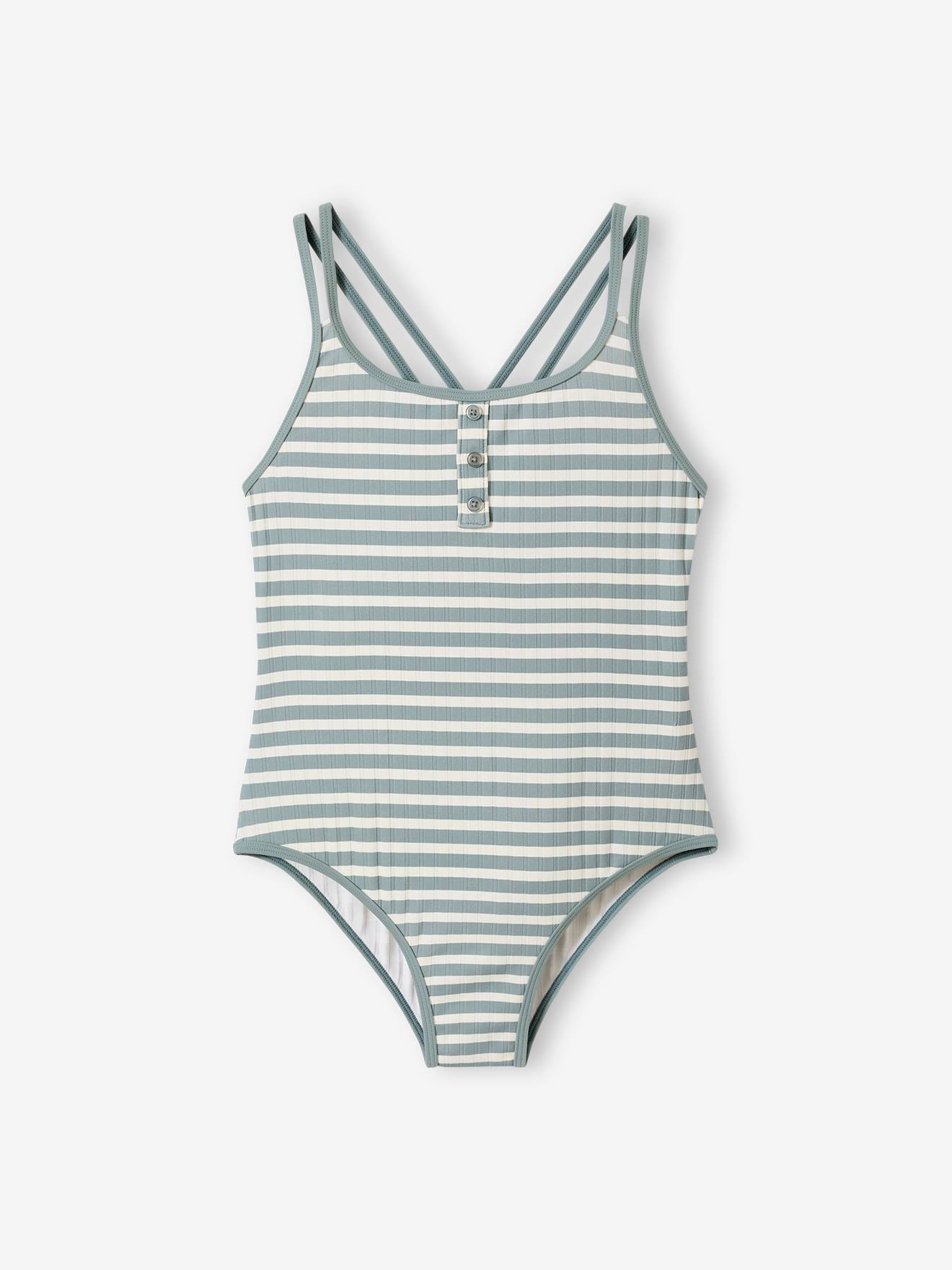 Maillot de bain 1 pièce rayures vert sauge