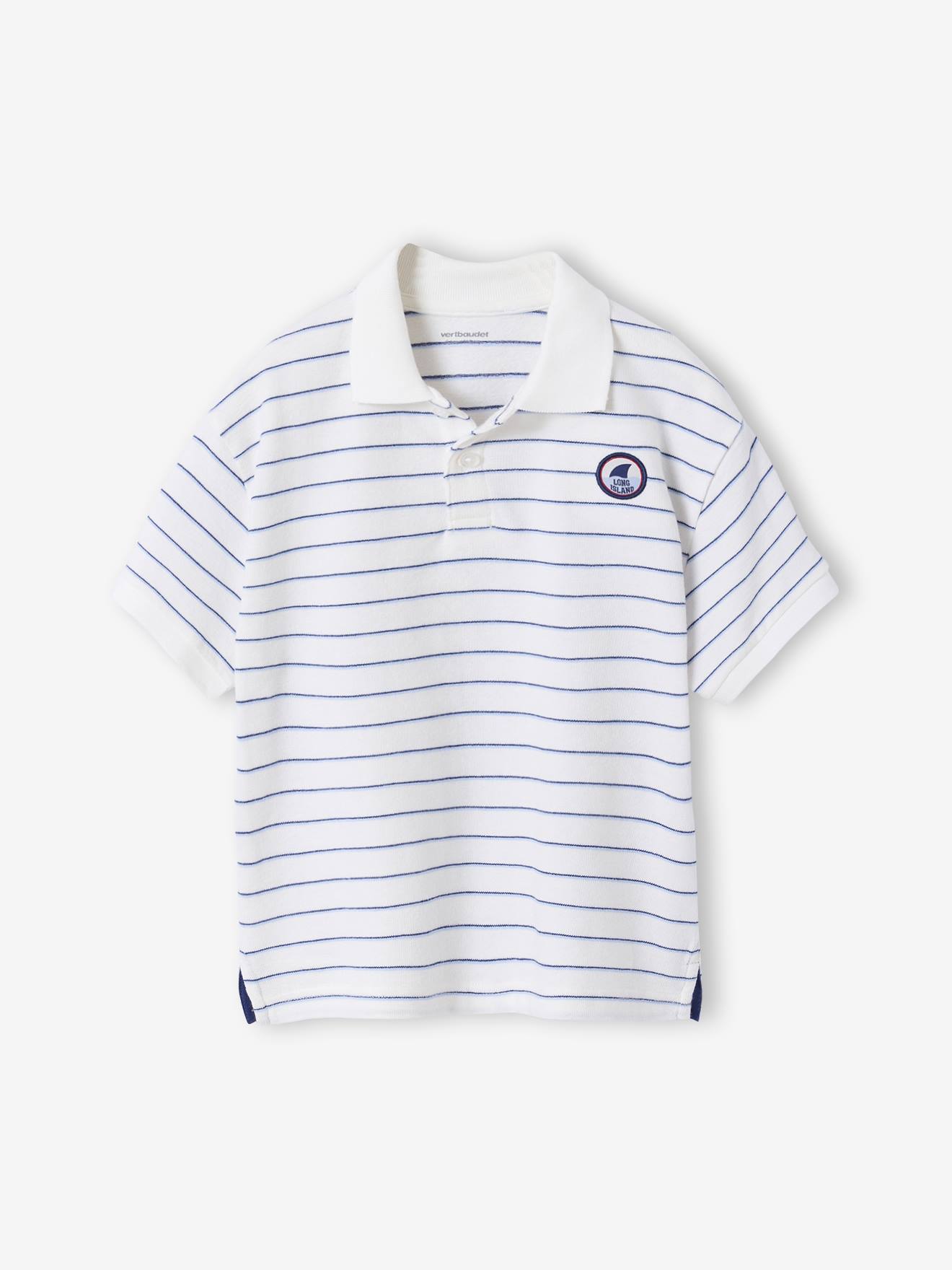 Polo manches courtes rayé écru