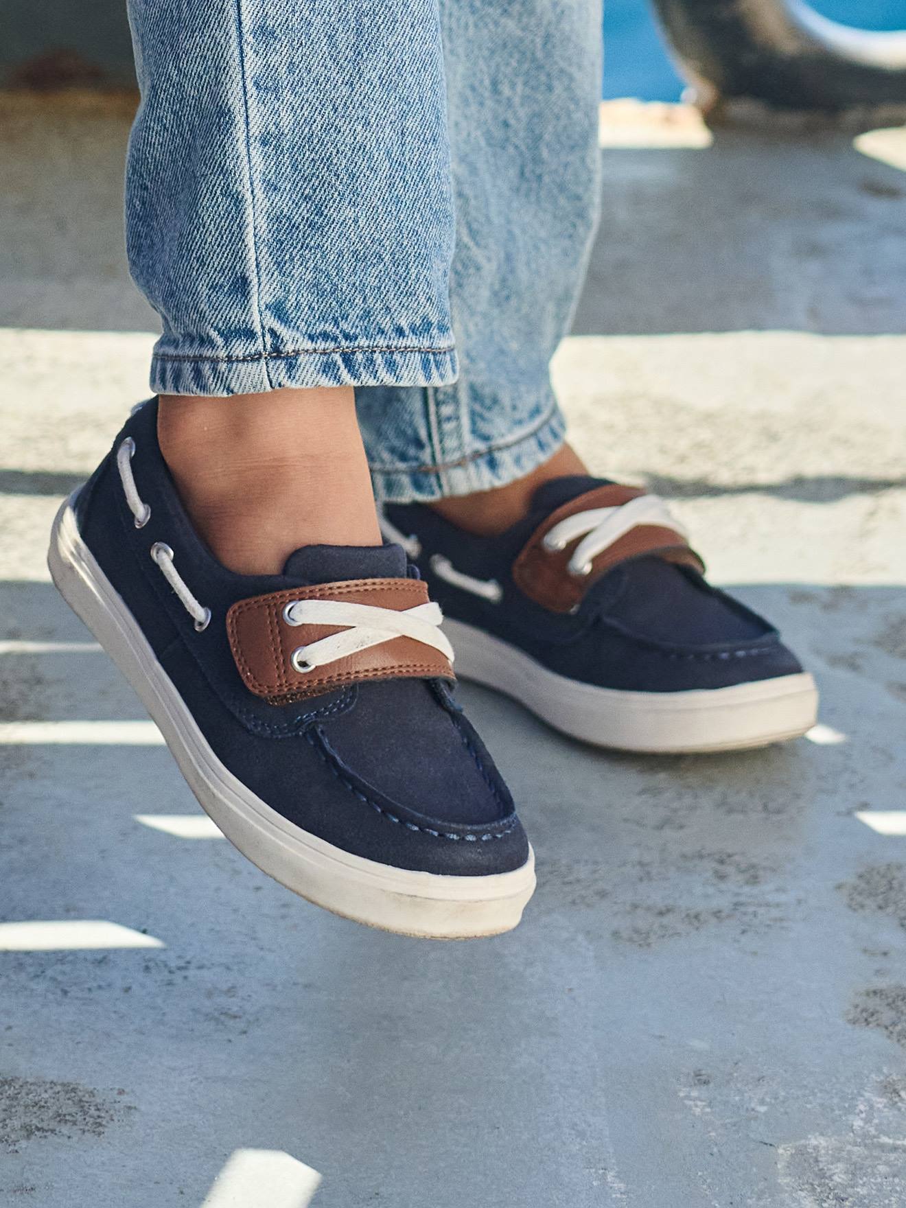 Chaussures bateau enfant garçon à scratch marine