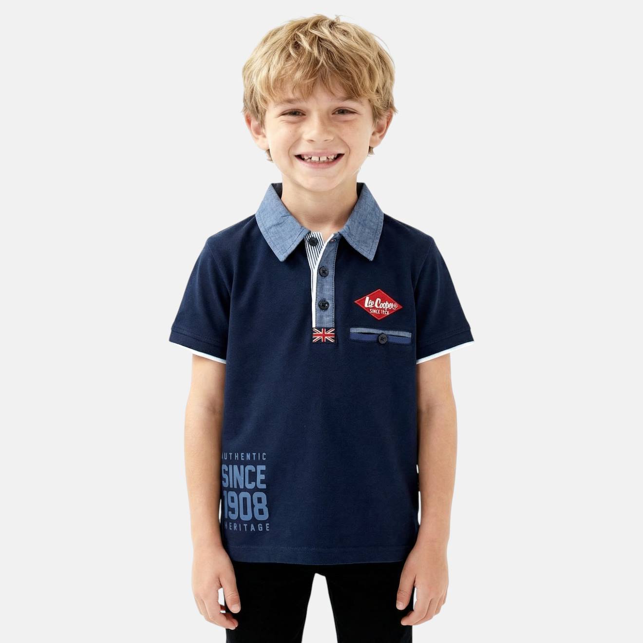 Polo Avec Col Chemise Ouverture Boutonnée Marine