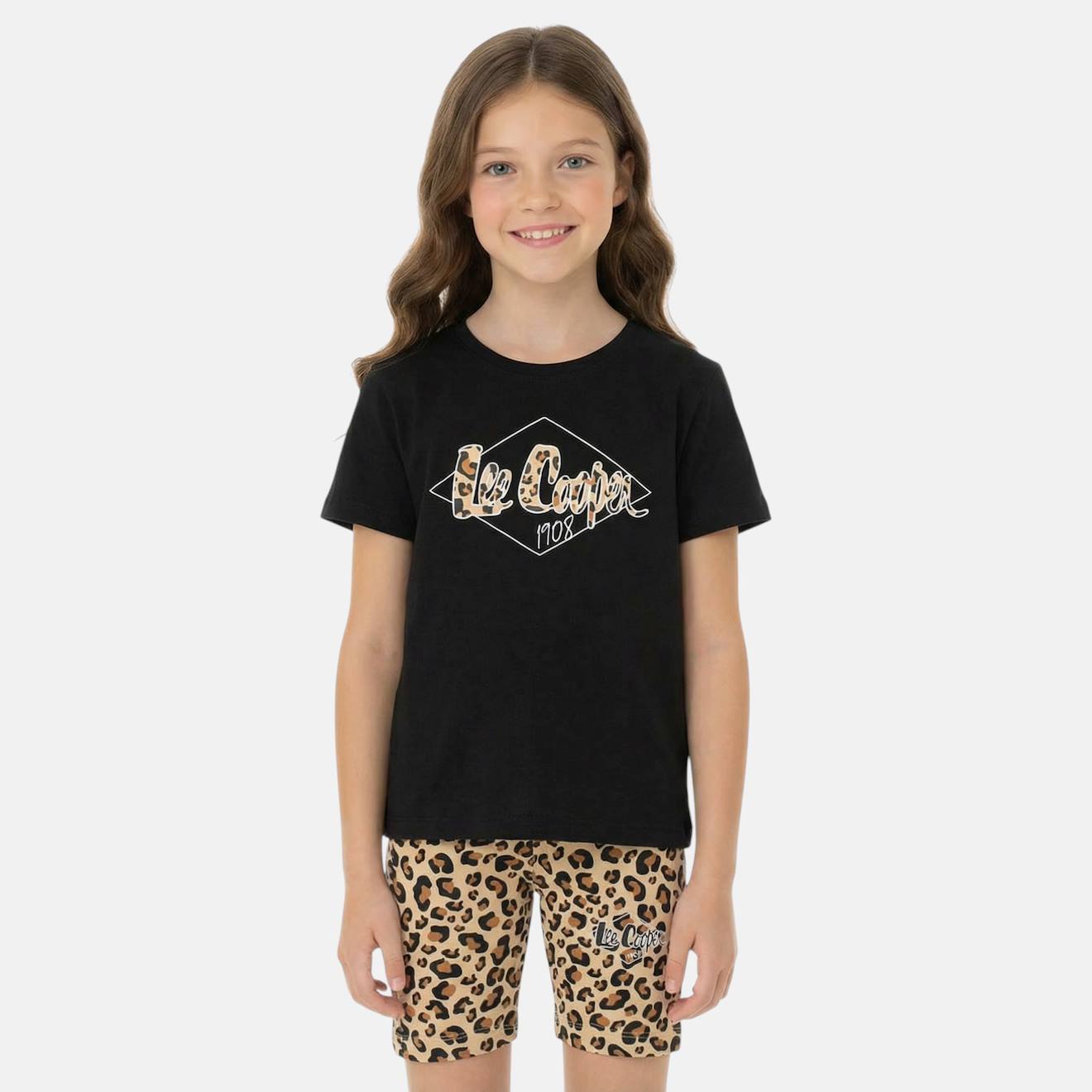 Ensemble Fille - T-shirt Manches Courtes Et Short Motif Lopard Noir 18 €