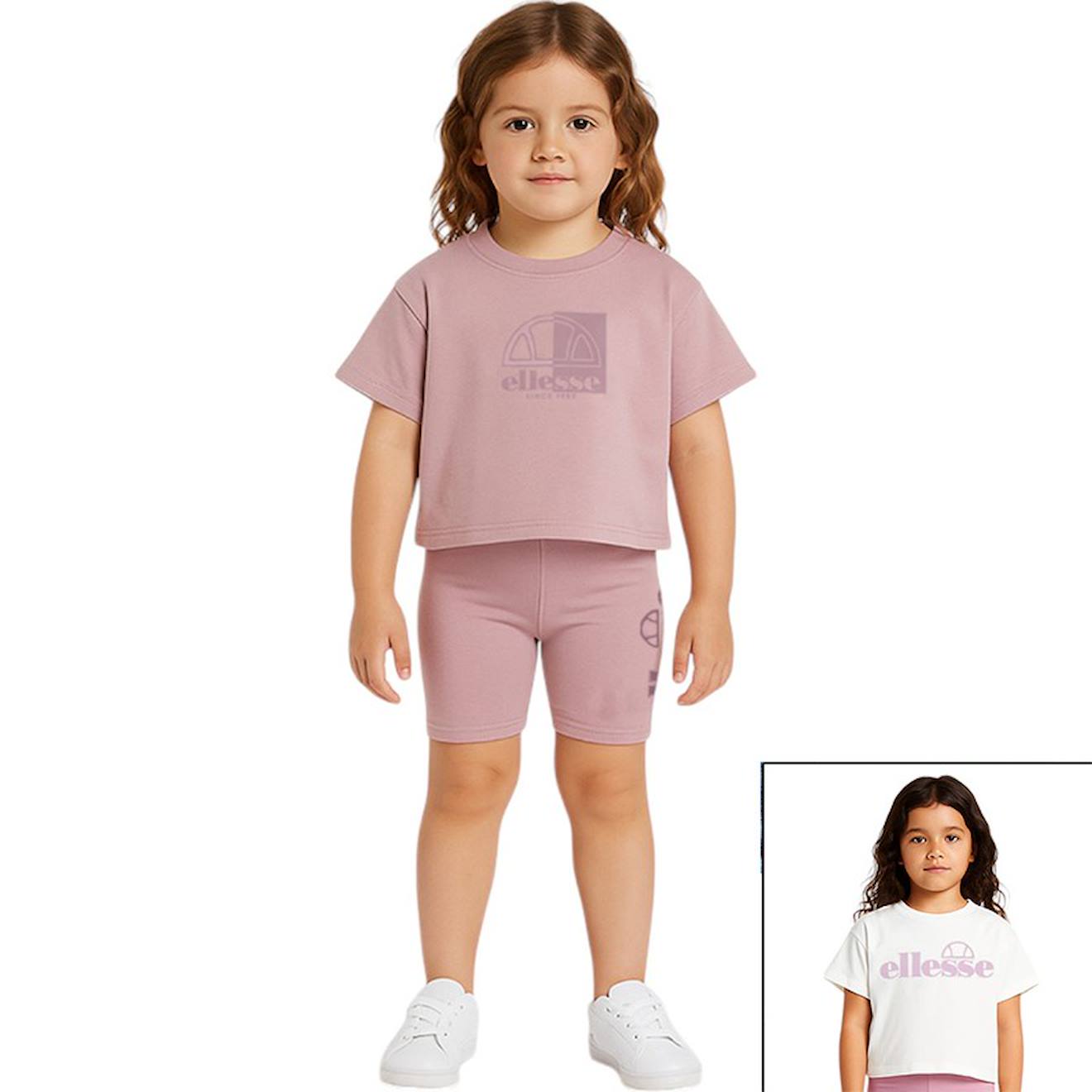 Pack de 2 t-shirts et 1 short cycliste fille imprimé col rond rose