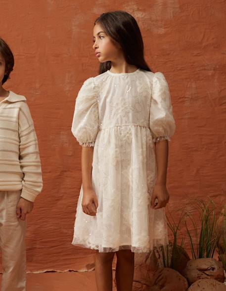 Robe à manches bouffantes et fleurs 3d  - vertbaudet enfant