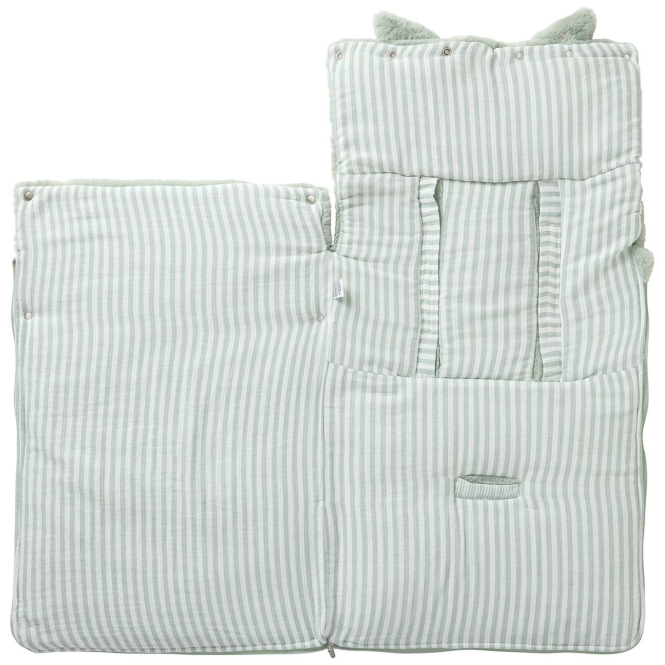 Nid D’ange Fausse Fourrure Doublé Gaze De Coton Rayé Vert De Gris (0-6 Mois) Vert De Gris, Blanc (Bb&Co) - Image 1