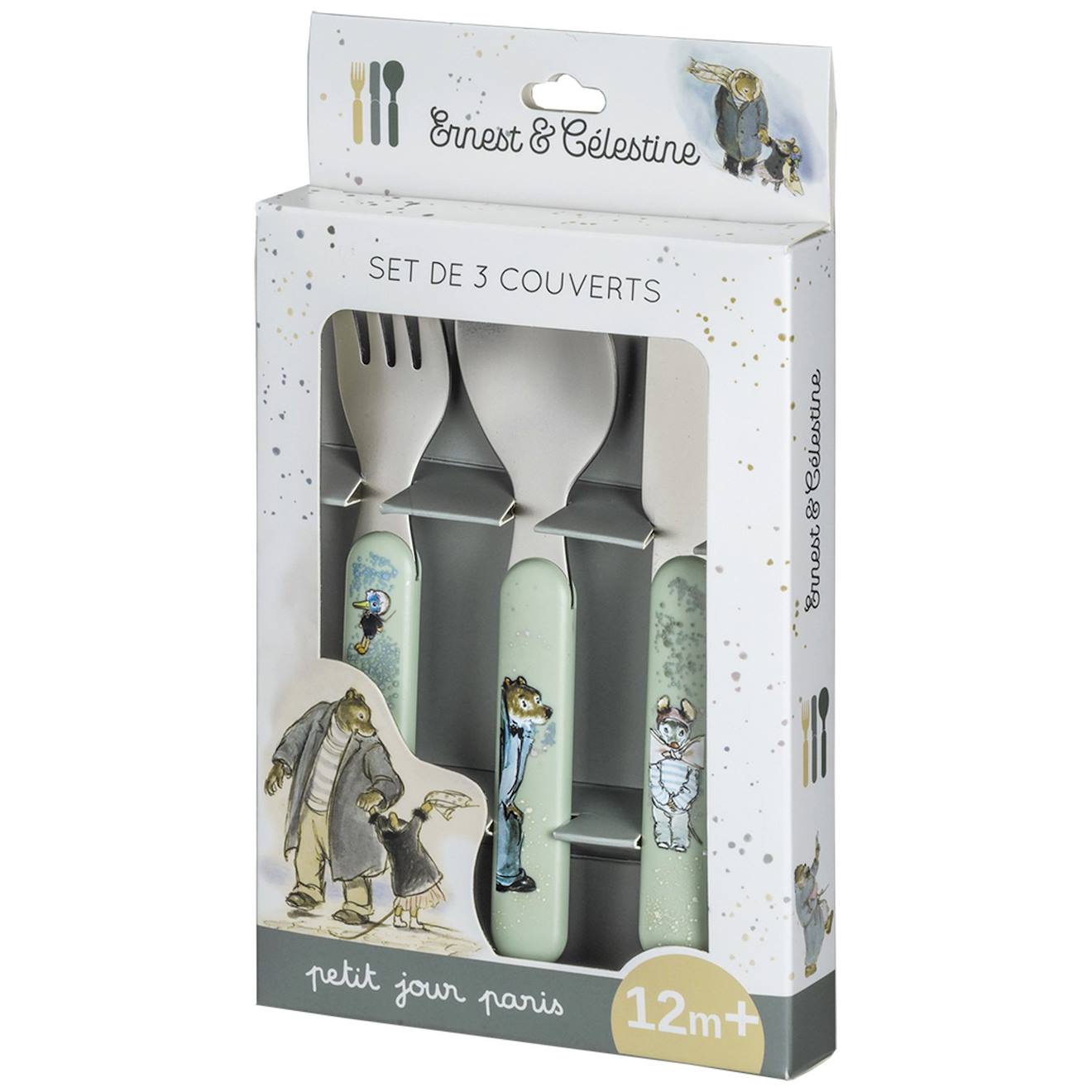 Set De 3 Couverts Ernest Et Célestine Vert (Petit Jour) - Image 1