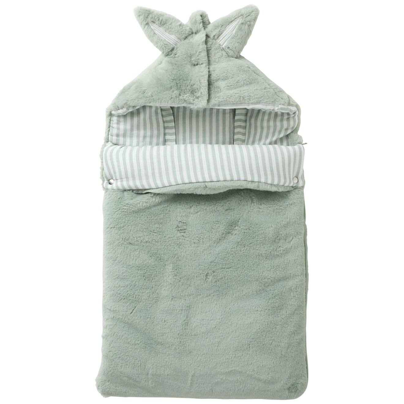 Nid D’ange Fausse Fourrure Doublé Gaze De Coton Rayé Vert De Gris (0-6 Mois) Vert De Gris, Blanc (Bb&Co) - Couverture