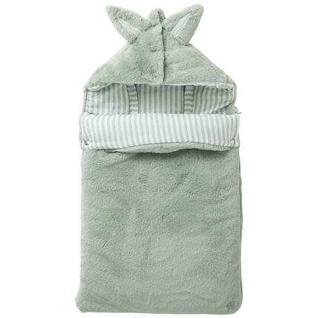 Bb&Co - Nid D’ange Fausse Fourrure Doublé Gaze De Coton Rayé Vert De Gris (0-6 Mois) Vert De Gris, Blanc