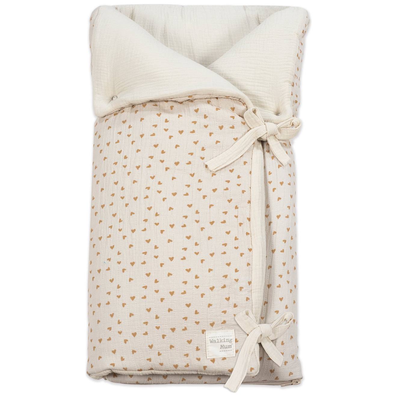 Nid D'ange Et Couverture Coeurs Poppy Cannelle Beige, Vert (Walking Mum) - Couverture