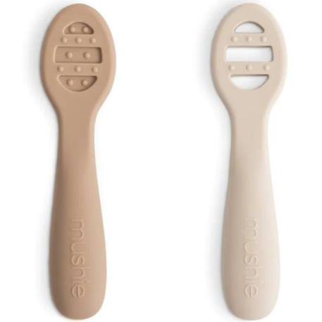 Mushie - Lot De 2 Cuillères D'apprentissage Marron, Écru