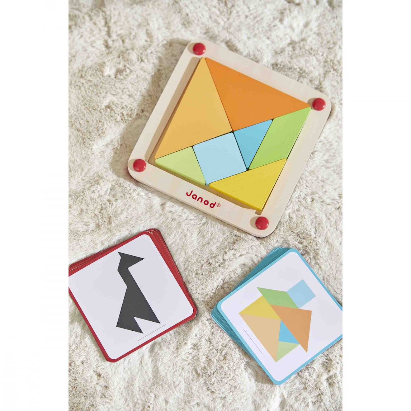 Tangram Translúcido Madera BOHS Tangram Translúcido Con Tarjetas De Actividad Multilingües – Piezas De Madera De 2,54 Cm Para Mesa De Luz, Ventana Y Juego Creativo