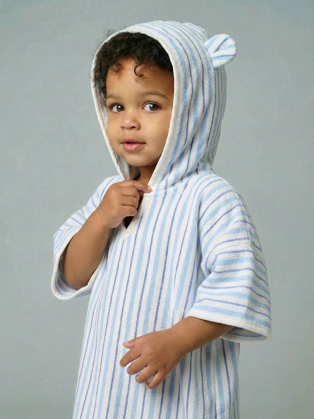 Poncho de bain bébé Animaux, avec coton recyclé rayé bleu