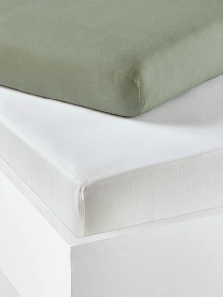 Vertbaudet - Lot de 2 draps-housses bébé en jersey extensible vert sauge