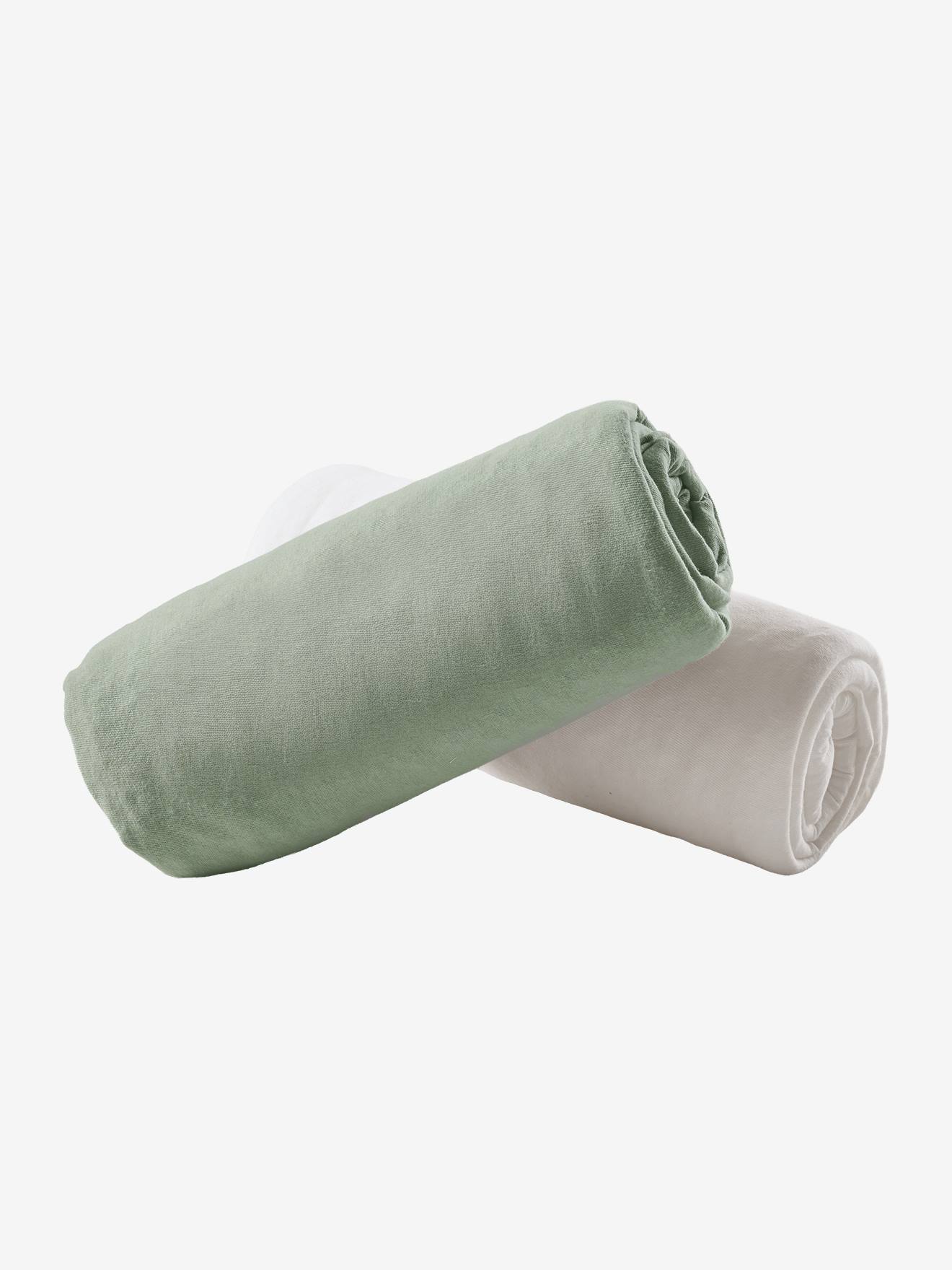 Lot de 2 draps-housses bébé en jersey extensible vert sauge (Vertbaudet) - Image 1