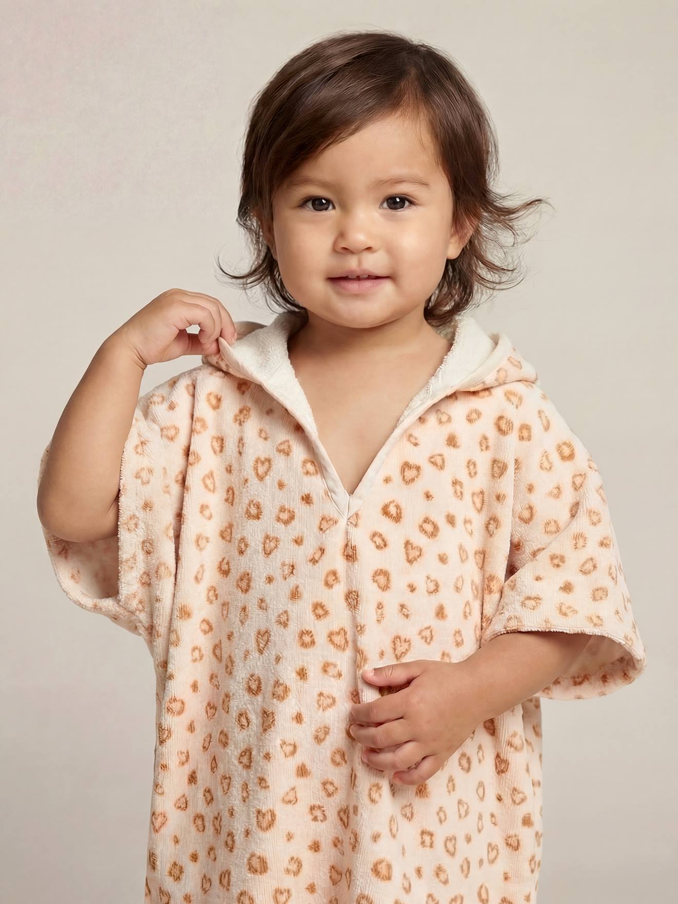 Poncho de bain bébé Animaux, avec coton recyclé blanc imprimé Poncho de bain bébé Animaux, avec coton recyclé blanc imprimé