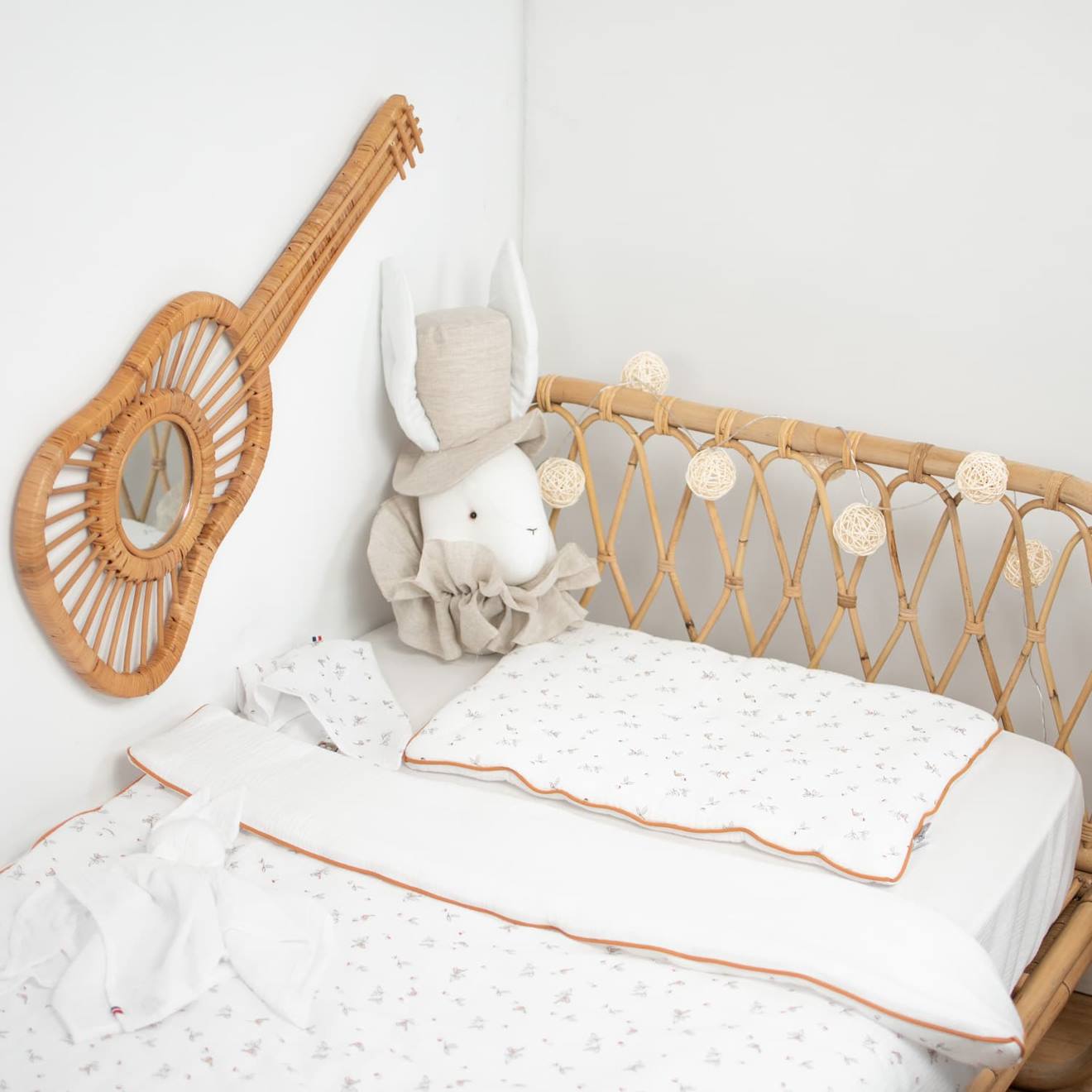 Couette Et Oreiller - Prêt À Dormir Gaze De Coton Melody Melody, Blanc Imprimé Minimali