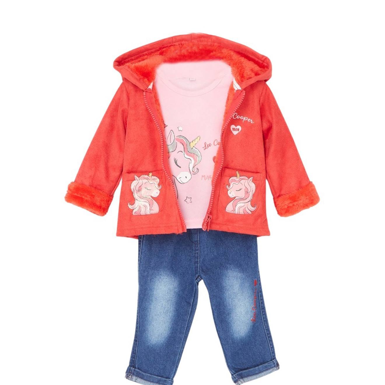 Ensemble T-shirt Et Pantalon Avec La Veste À Capuche Fille Imprimé Logo Col Rond Rose