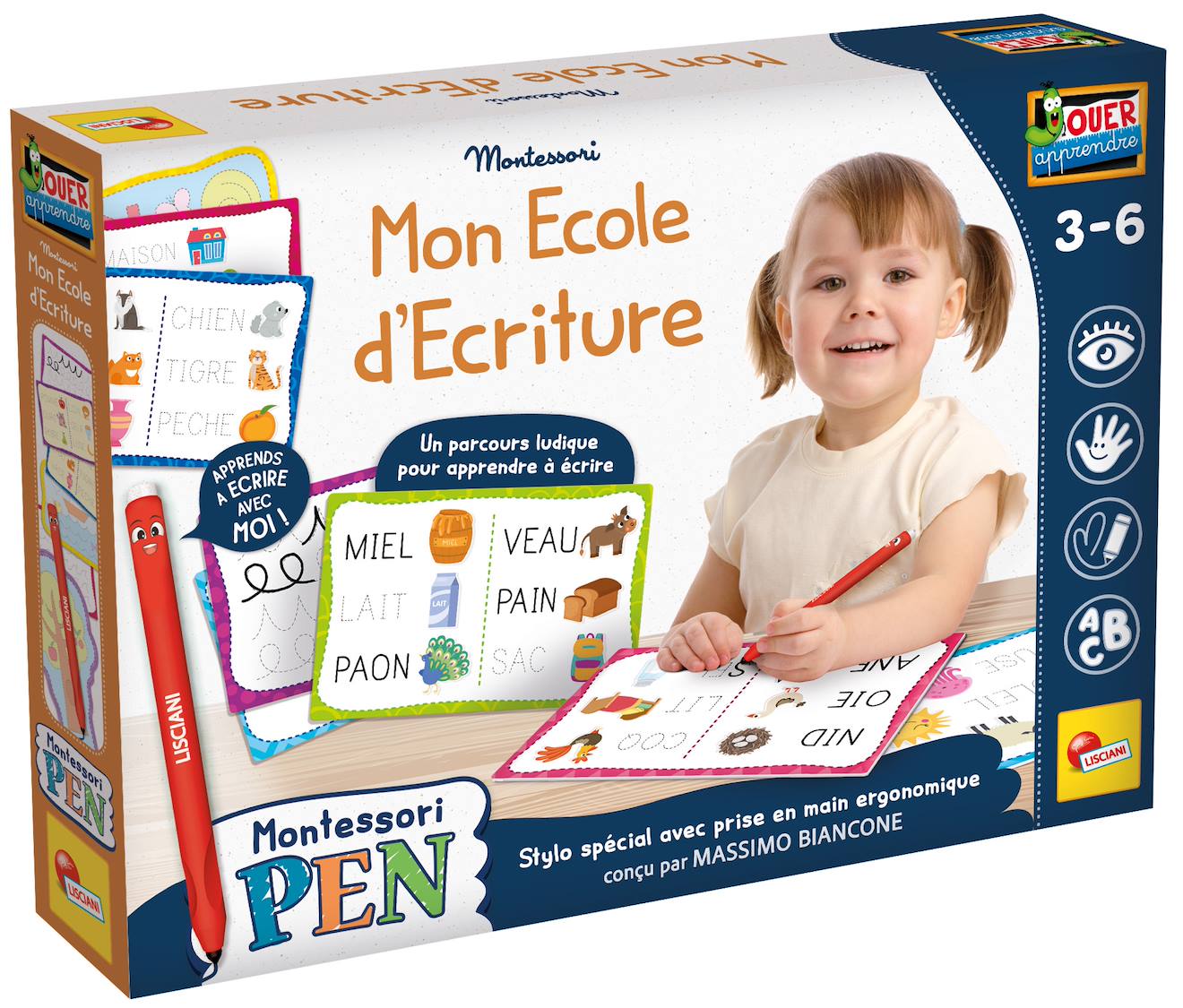 Lisciani - Montessori Pen - Super École D'écriture - Motricité Fine - Enfant De 3 À 6 Ans Multicolore