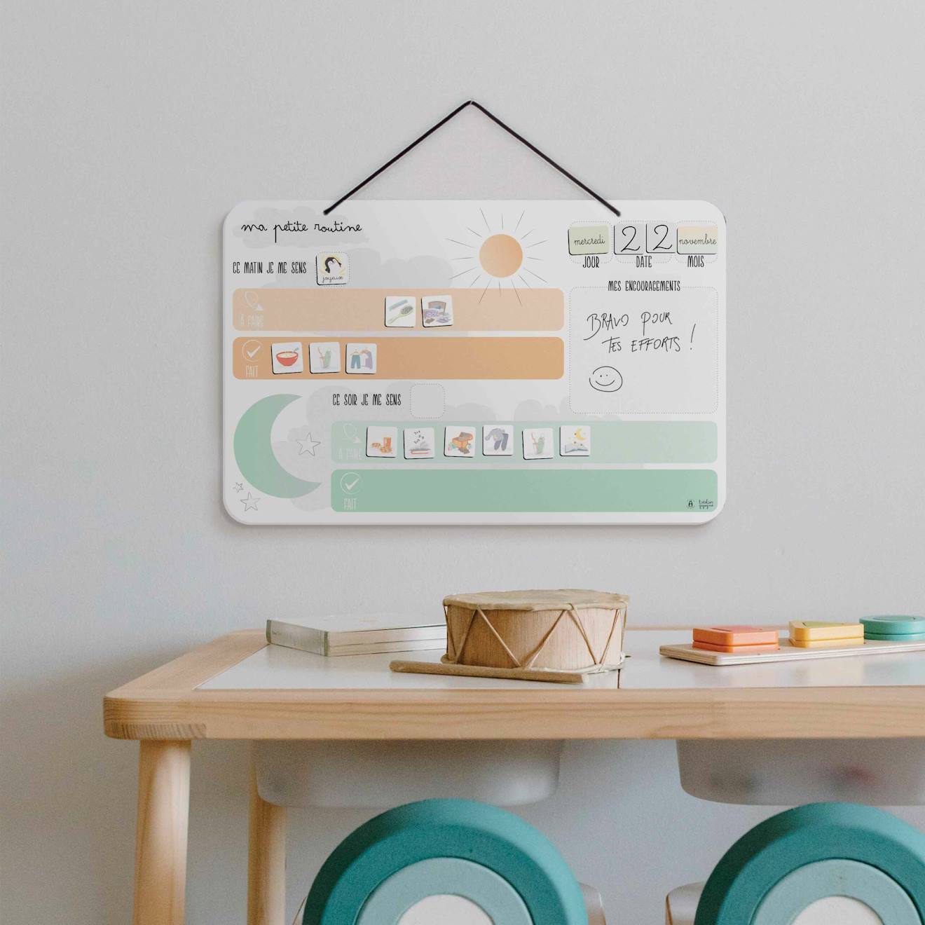 Tableau Magnétique Routine Enfant Dès 3 Ans Blanc