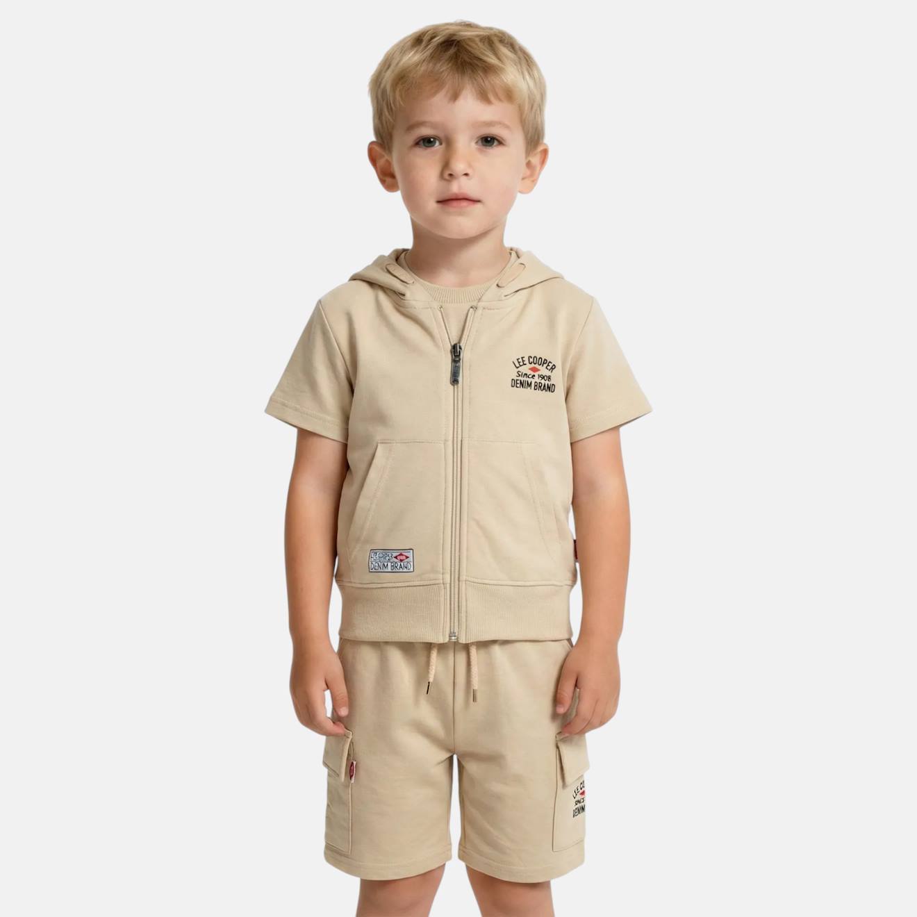 Ensemble Garçon T-shirt Manches Courtes Zippé Et Short Beige Ensemble Garçon T-shirt Manches Courtes Zippé Et Short Beige