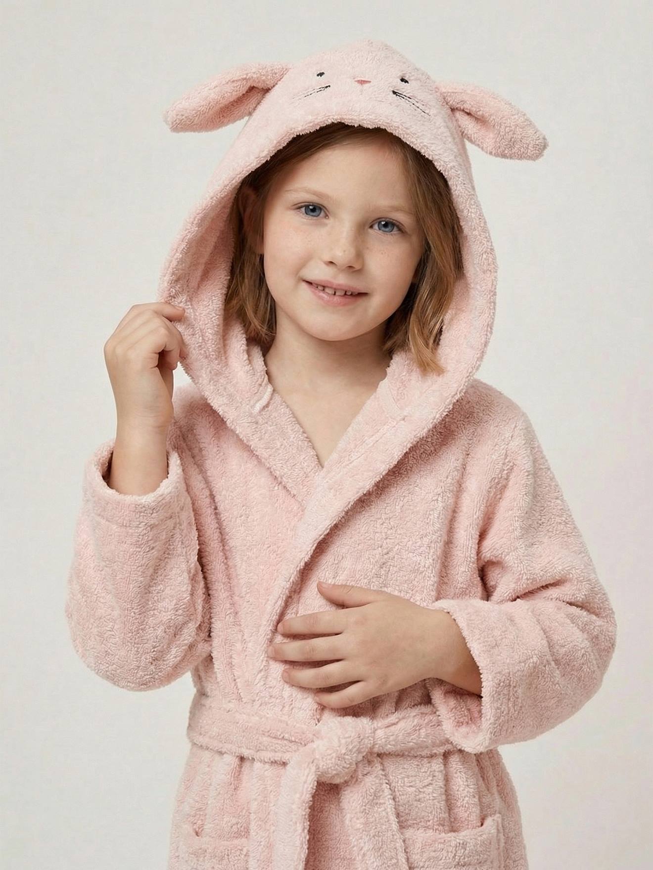 Peignoir enfant LAPIN coton recycl personnalisable rose poudr 21 €