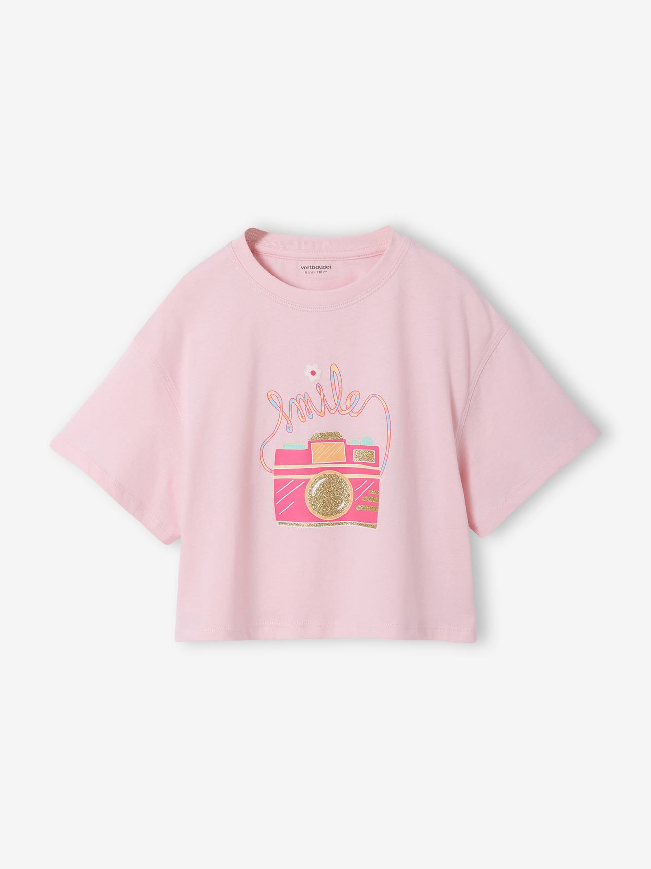 T-shirt fille cropped manches courtes rose poudr 5 €