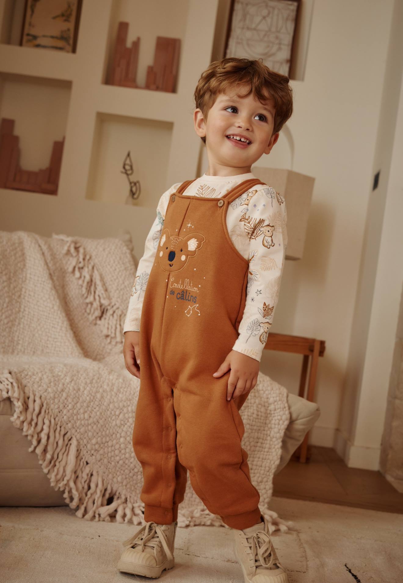 Ensemble Salopette Bébé En Molleton Et T-shirt Constellation Camel Ensemble Salopette Bébé En Molleton Et T-shirt Constellation Camel