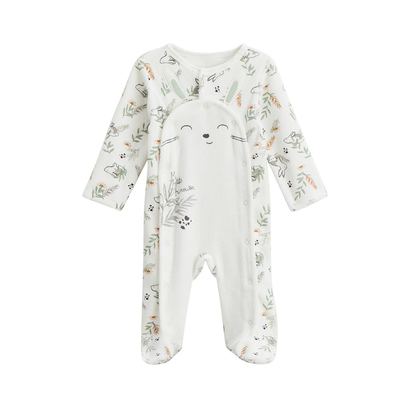 Pyjama Bébé En Velours Ouverture Pont Frimousse Ecru (Petit Beguin) - Image 1