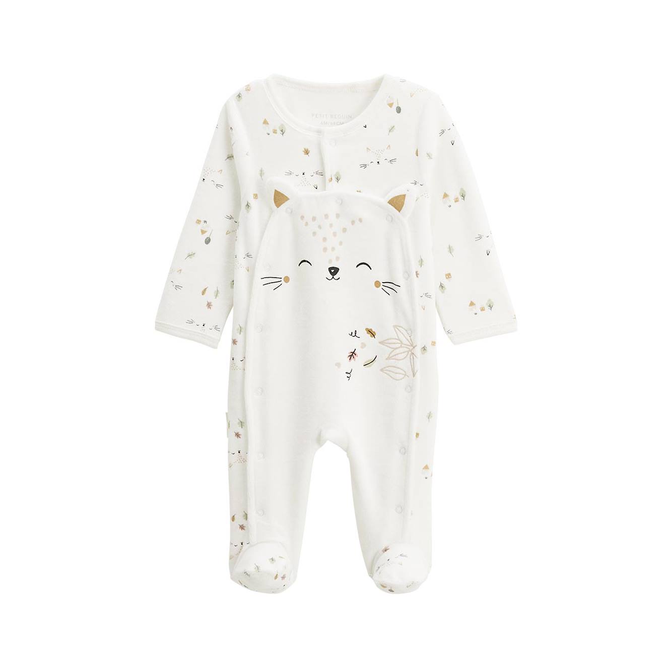 Pyjama Bébé En Velours Ouverture Pont Bisous Ecru (Petit Beguin) - Image 1