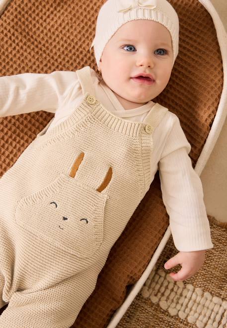 Salopette bébé en tricot hello baby Sable 1 - vertbaudet enfant 