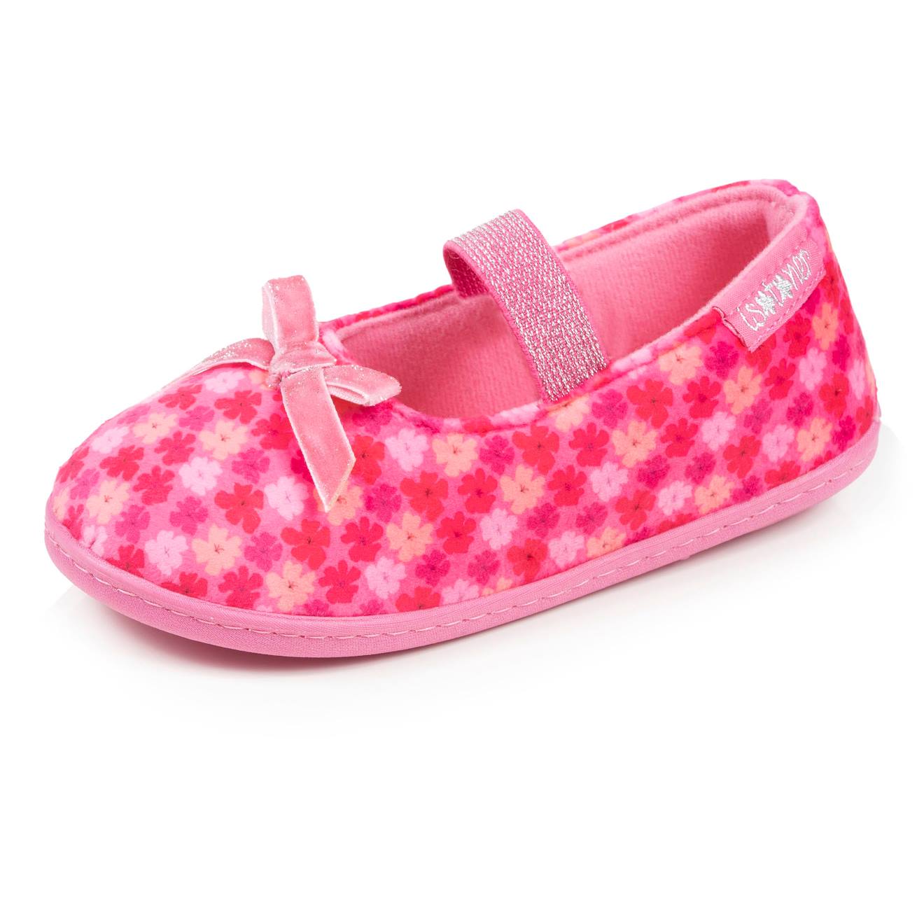 Chaussons Ballerines Velours, Maintien Souple, Facile À Enfiler, Semelle Flexible Fleurs Rose