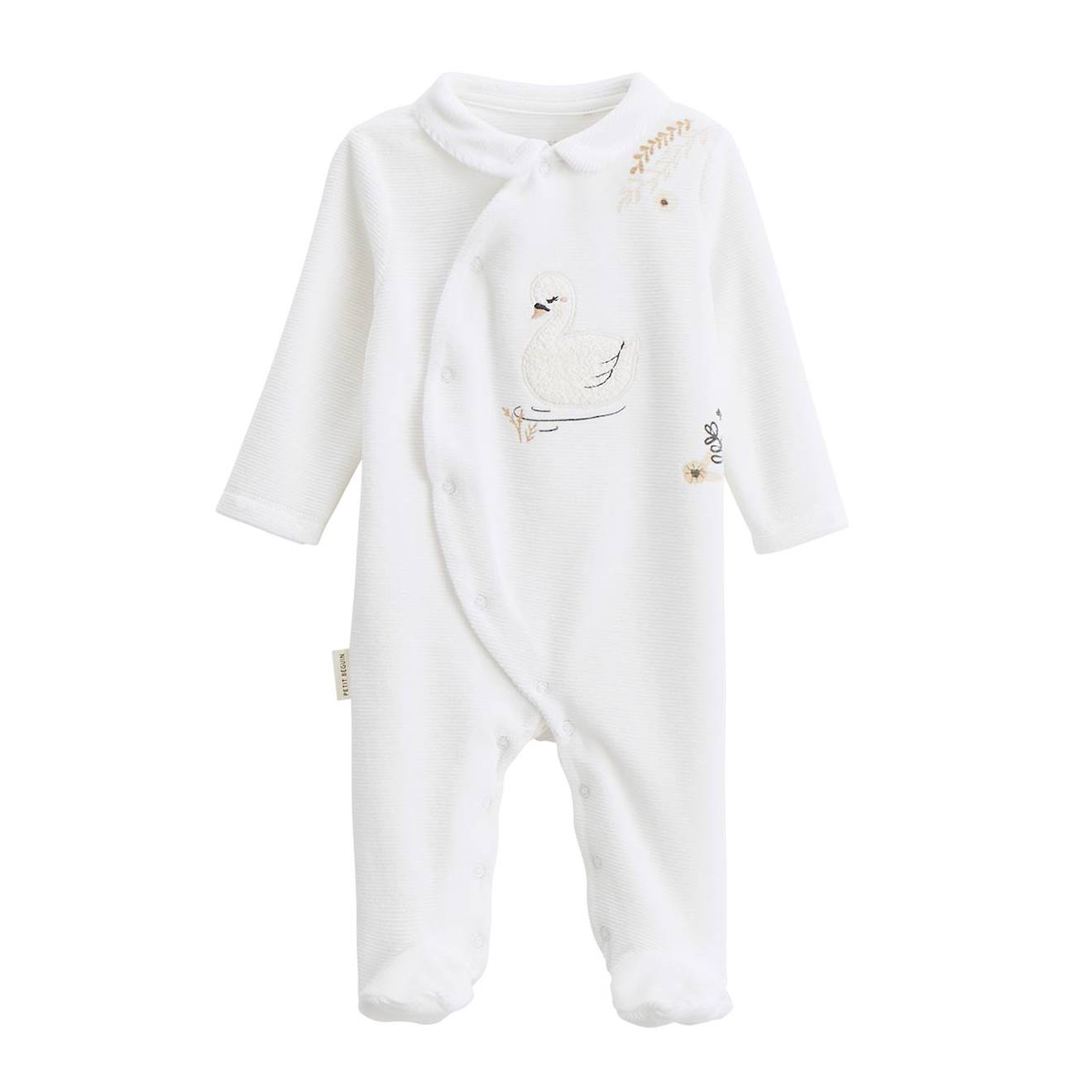 Pyjama Bébé En Velours Ouverture Croisée Perle Ecru (Petit Beguin) - Image 1