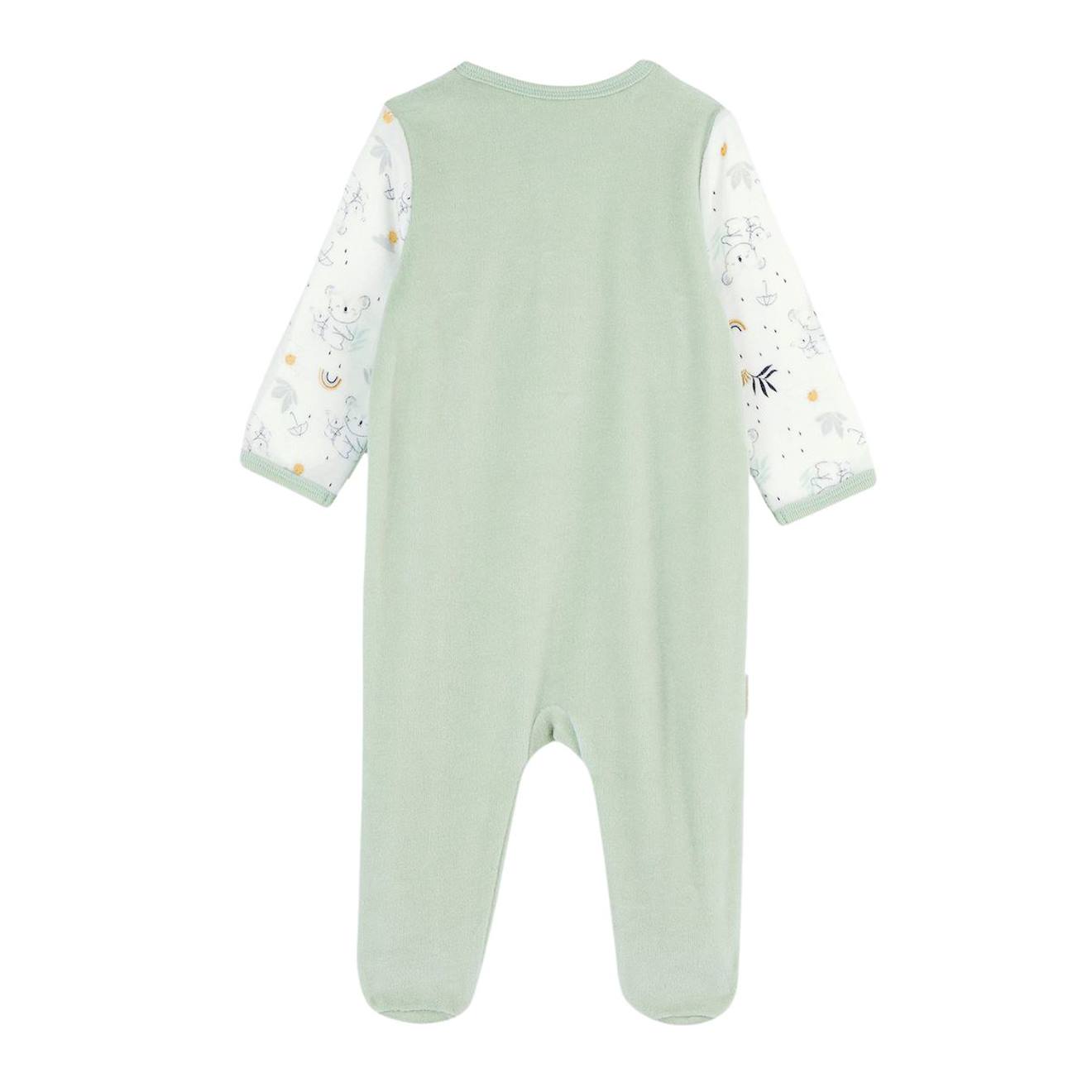 Pyjama Bébé En Velours Ouverture Pont Nuage Vert (Petit Beguin) - Image 2