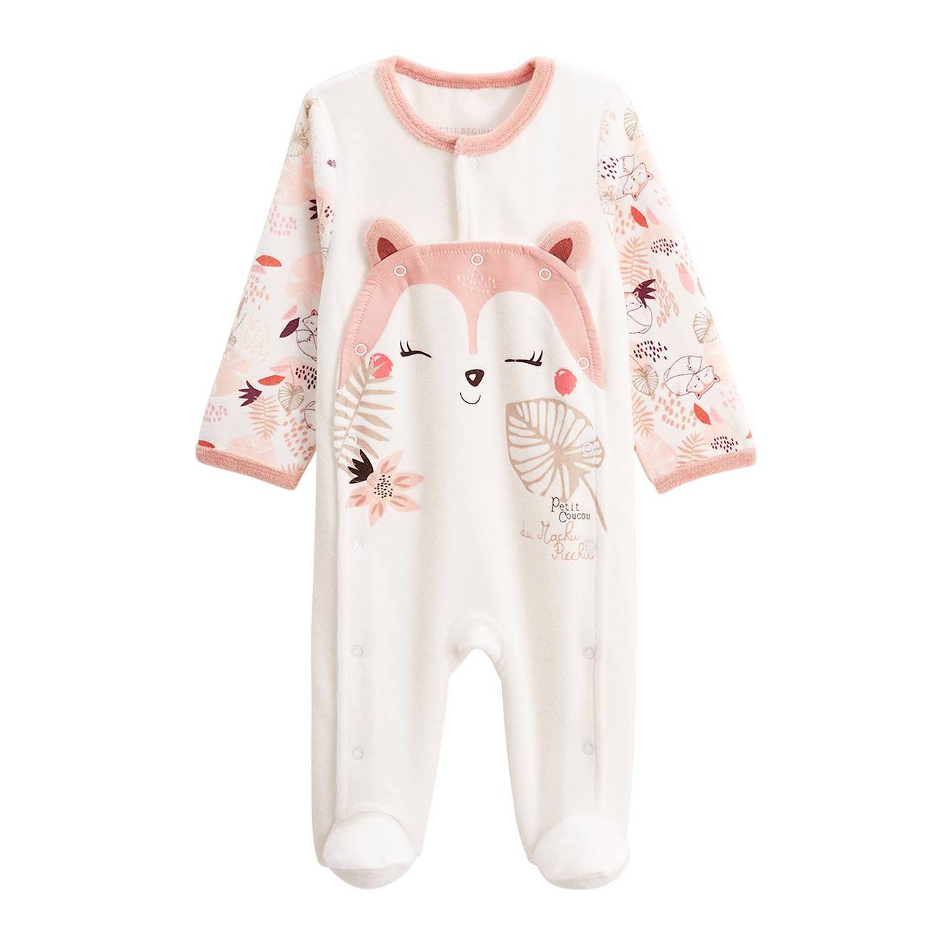Pyjama Bébé En Velours Ouverture Pont Machu Pichu Rose (Petit Beguin) - Image 1