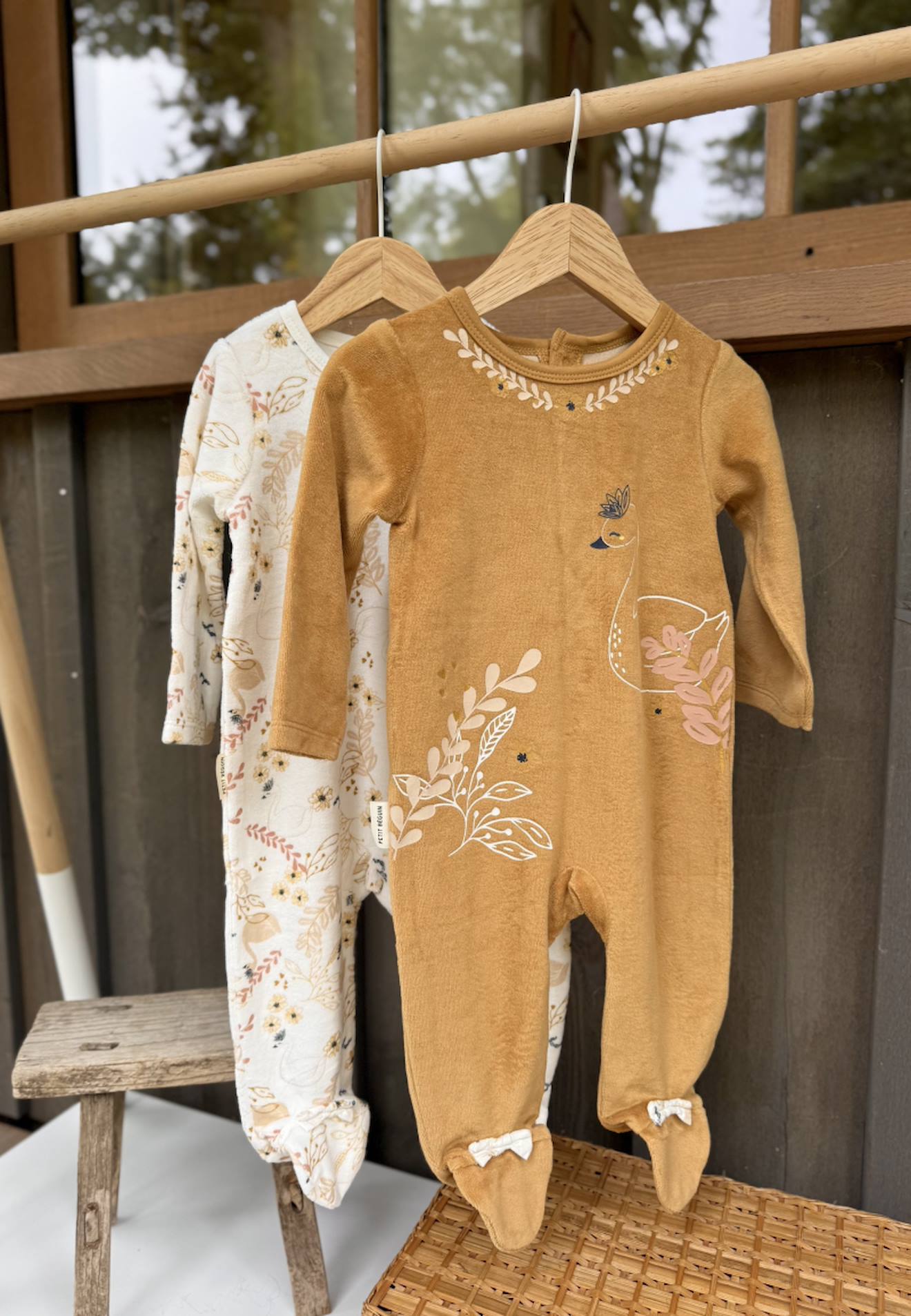 Lot De 2 Pyjamas Bébé En Velours Swan Ocre