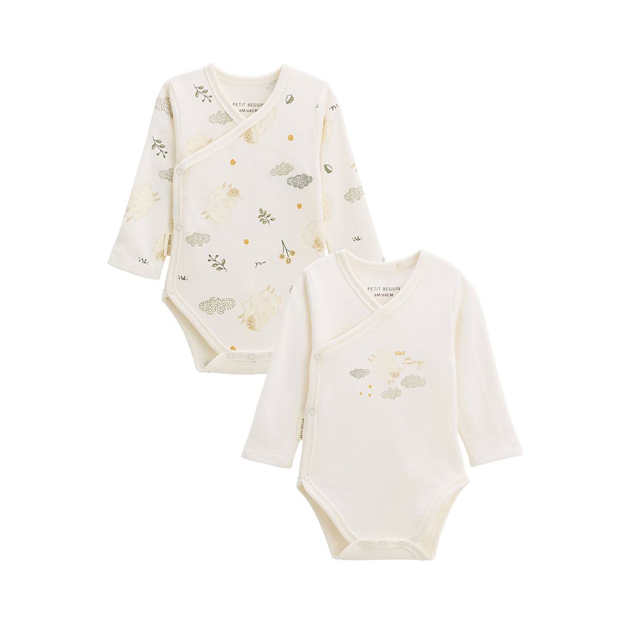 Lot De 2 Bodies Bébé Manches Longues Ouverture Croisée Câlins Ecru (Petit Beguin) - Image 1