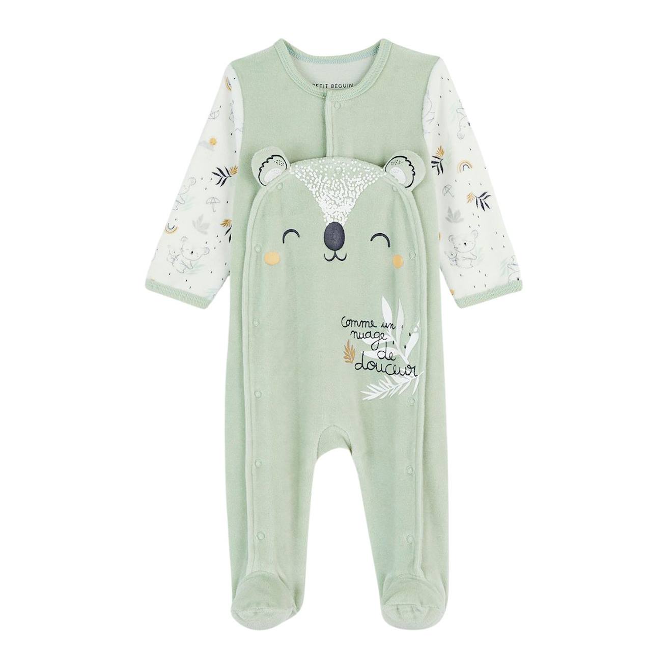 Pyjama Bébé En Velours Ouverture Pont Nuage Vert (Petit Beguin) - Image 1