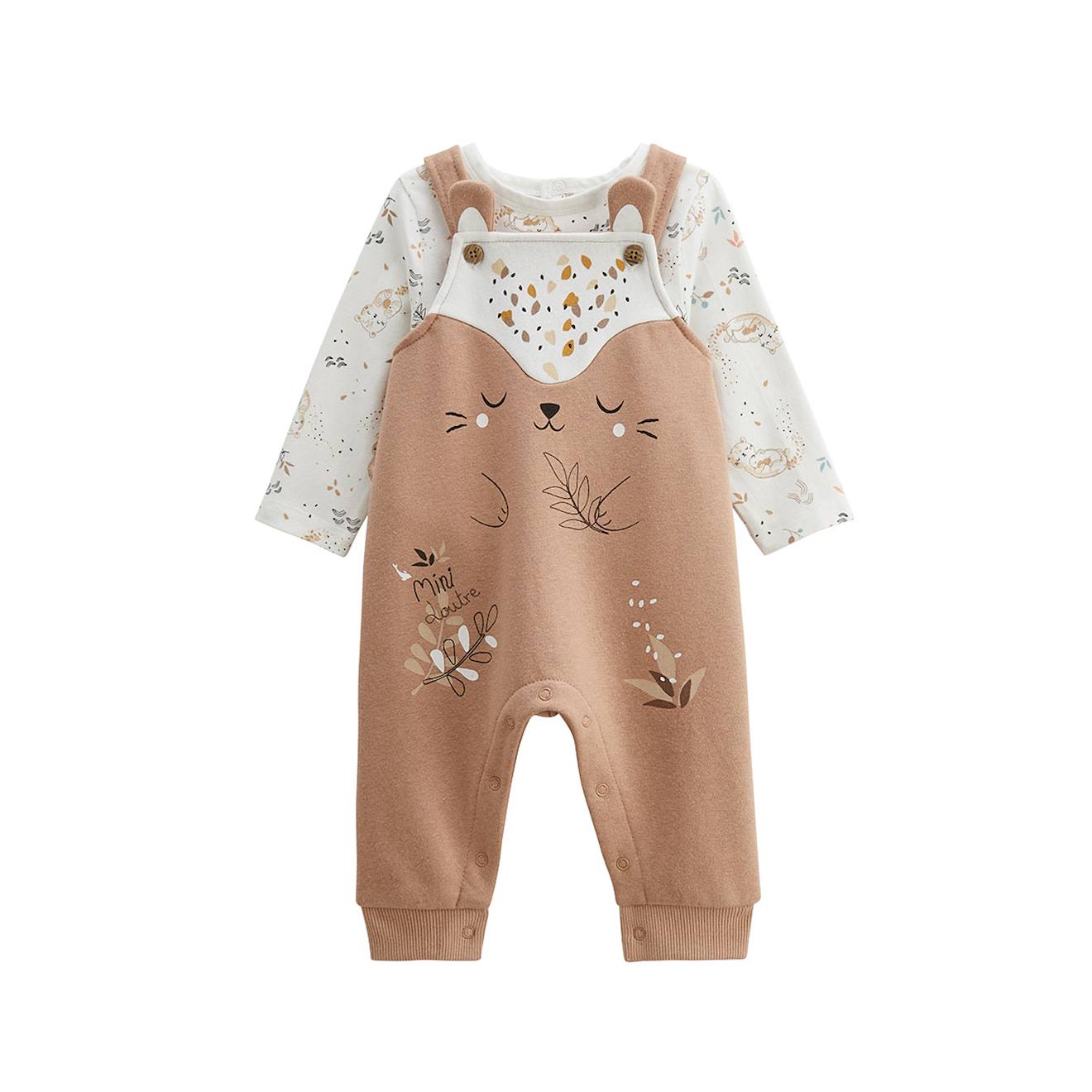 Ensemble Salopette Bébé En Molleton Et T-shirt Mini Loutre Marron (Petit Beguin) - Image 1