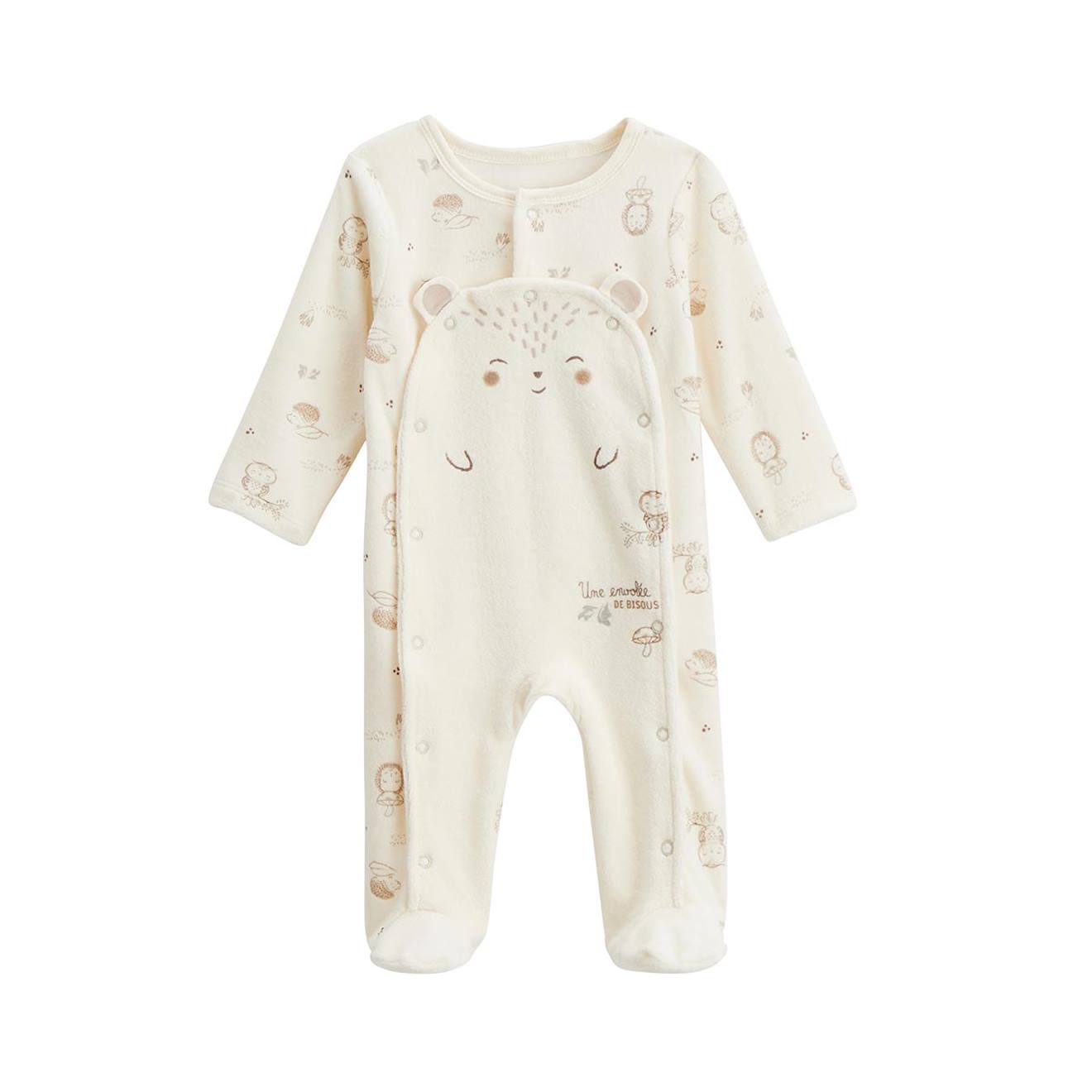 Pyjama Bébé En Velours Ouverture Pont Envolée De Bisous Beige (Petit Beguin) - Image 1