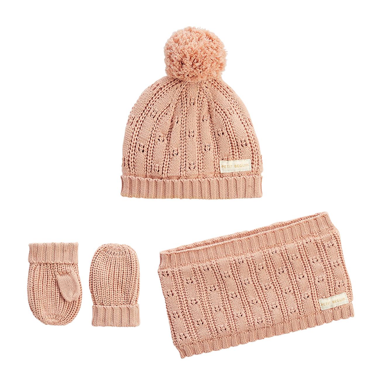 Ensemble bonnet, snood et gants roses fille - ecru | Tape à l'oeil