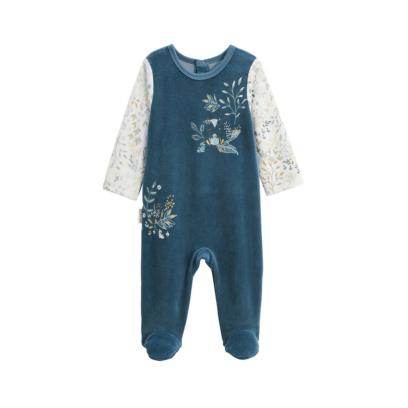 Pyjama Bébé En Velours Cacahuète Bleu (Petit Beguin) - Image 1