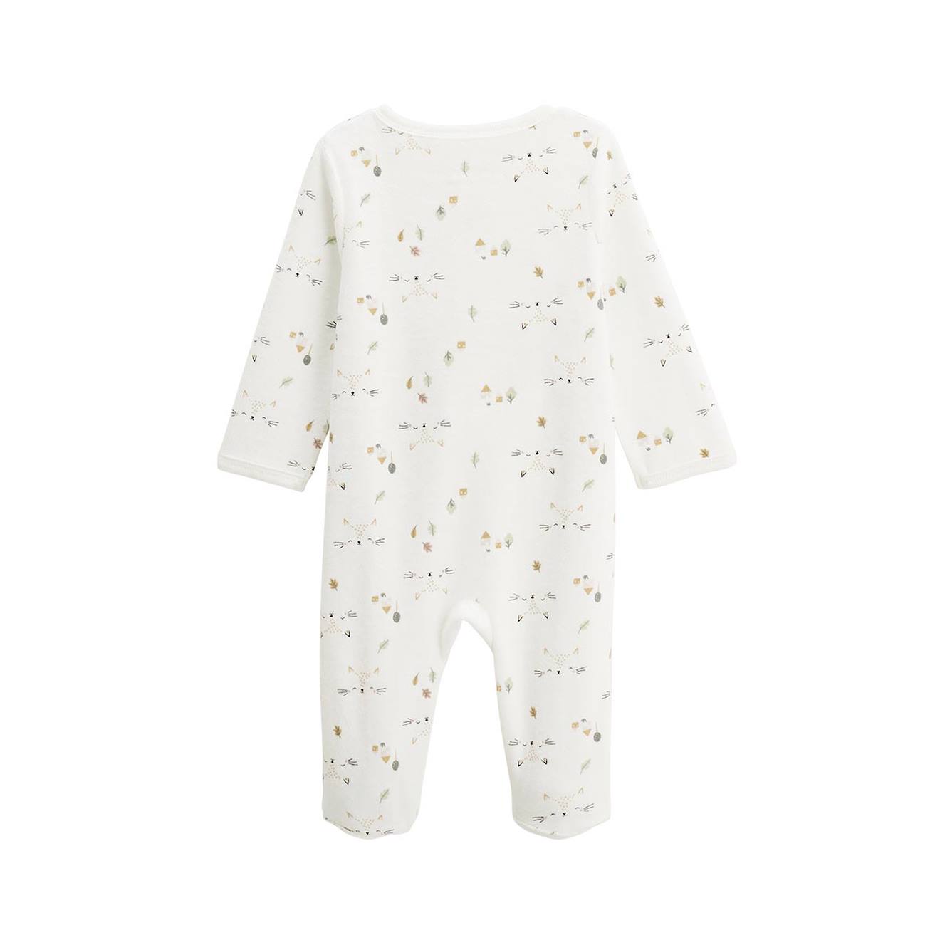 Pyjama Bébé En Velours Ouverture Pont Bisous Ecru (Petit Beguin) - Image 2