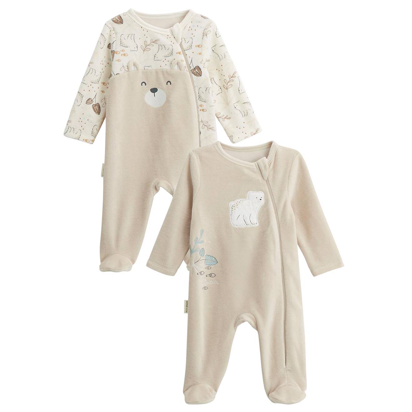 Lot De 2 Pyjamas Bébé Garçon Velours - Dors-Bien Chaud Col Rond Manches Longues